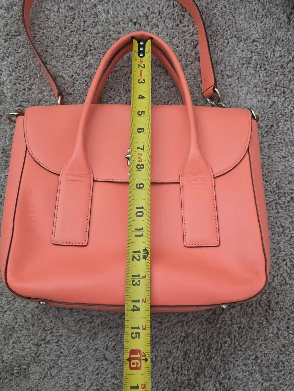 Kate Spade Bond Street Florence Flap Satchel Turn Lock Bright Orange Leather